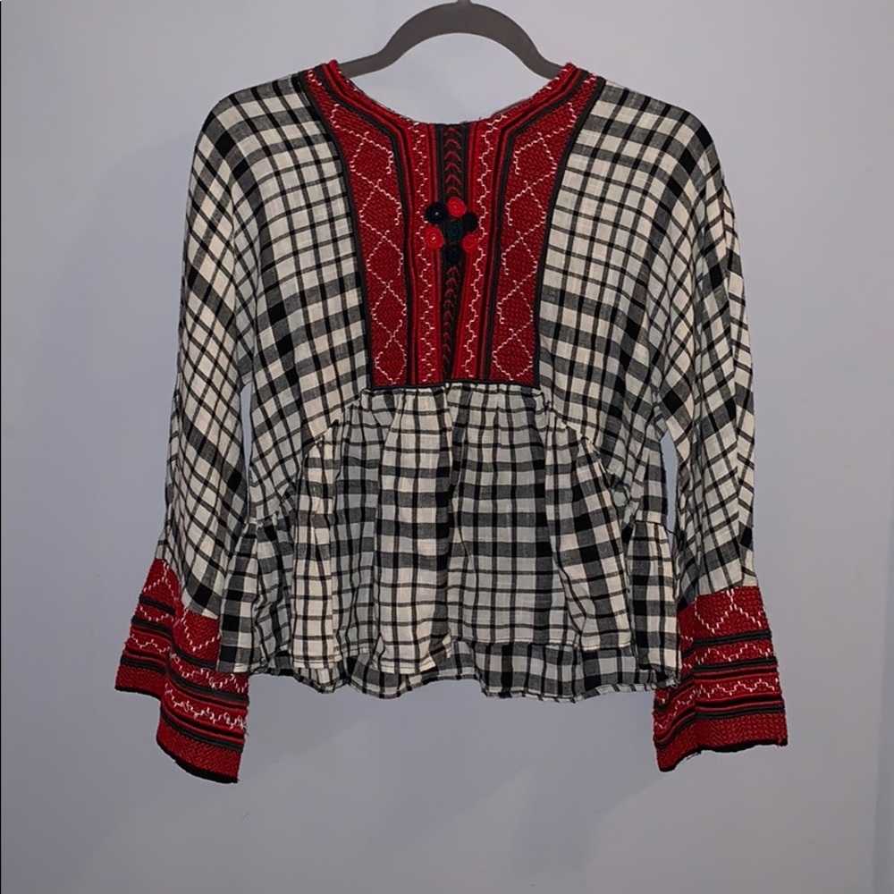 Zara knitted flannel blouse bell sleeves